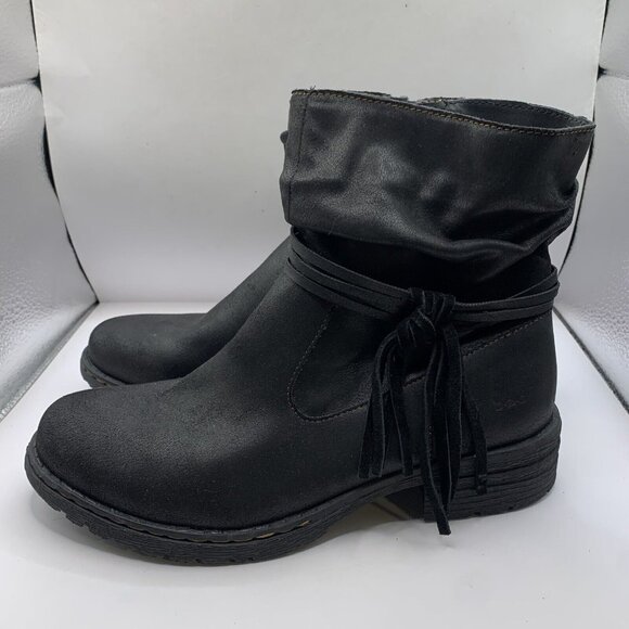 Born Shoes - b.o.c. Womens Ankle Boot Black Suede Side Zip Strap & Knot Accent Round Toe 8M